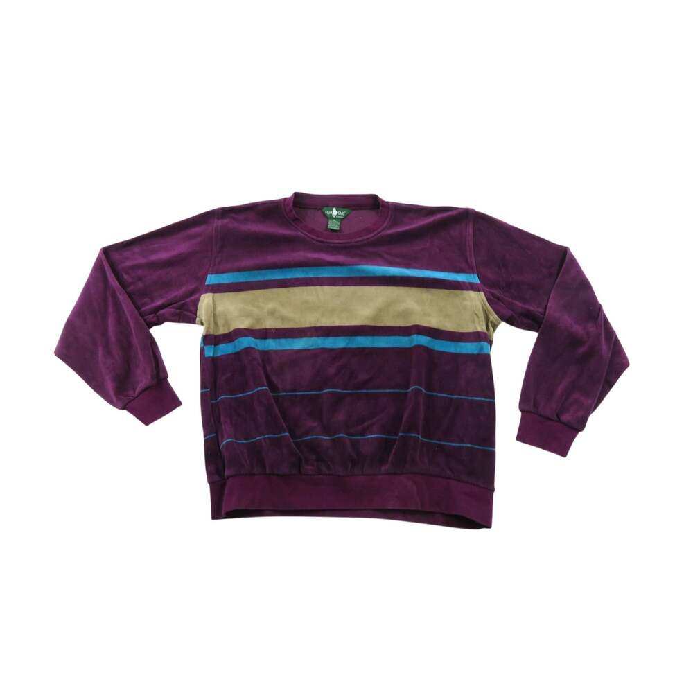 JC Penney Hunt Club Fleece Purple Striped Sweatshirt Sz L 1980s
